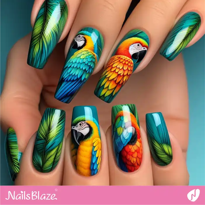 Tropical Parrots With Leaf  Nail Design With|Tropical-NB-D-449