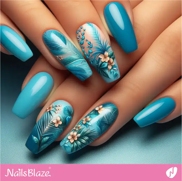 Blue Tropical Nature Nail Design| Tropical-NB-D-603