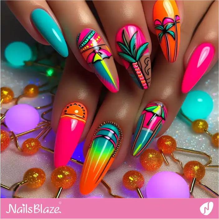 Pastel Neon Tropical Nail Design| Tropical-NB-D-605