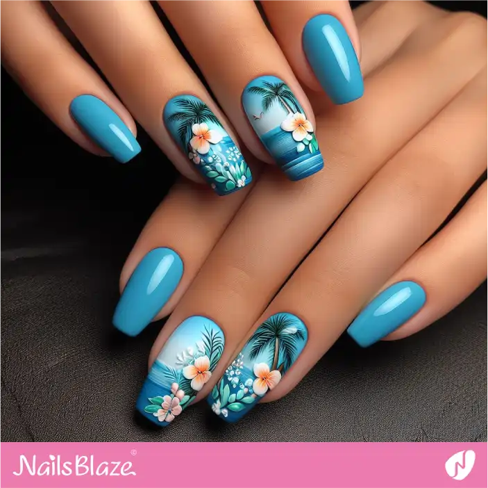 Blue Nails with Tropical Vibes | Tropical-NB-D-606