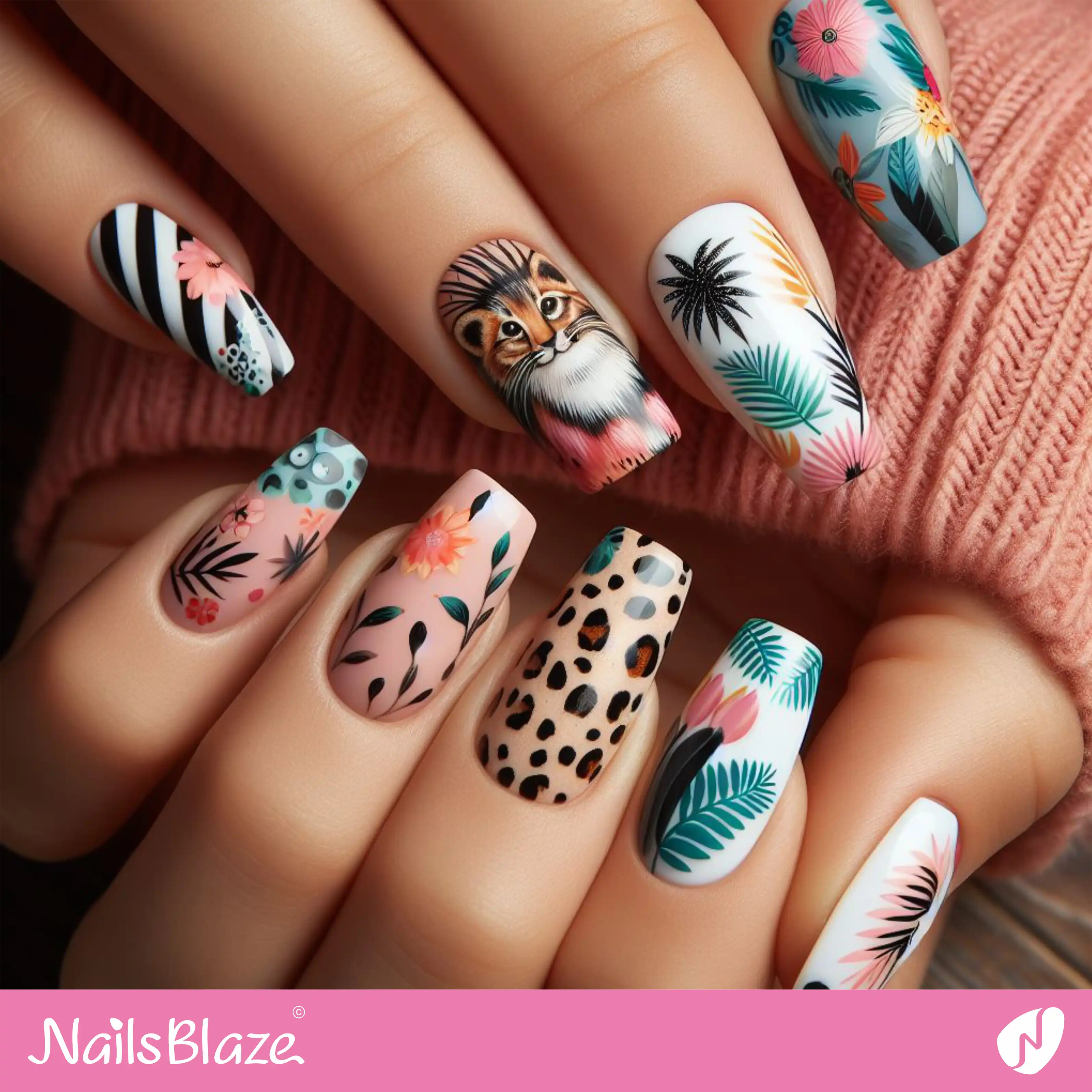 Animal Print Tropical Nail Design| Tropical-NB-D-217