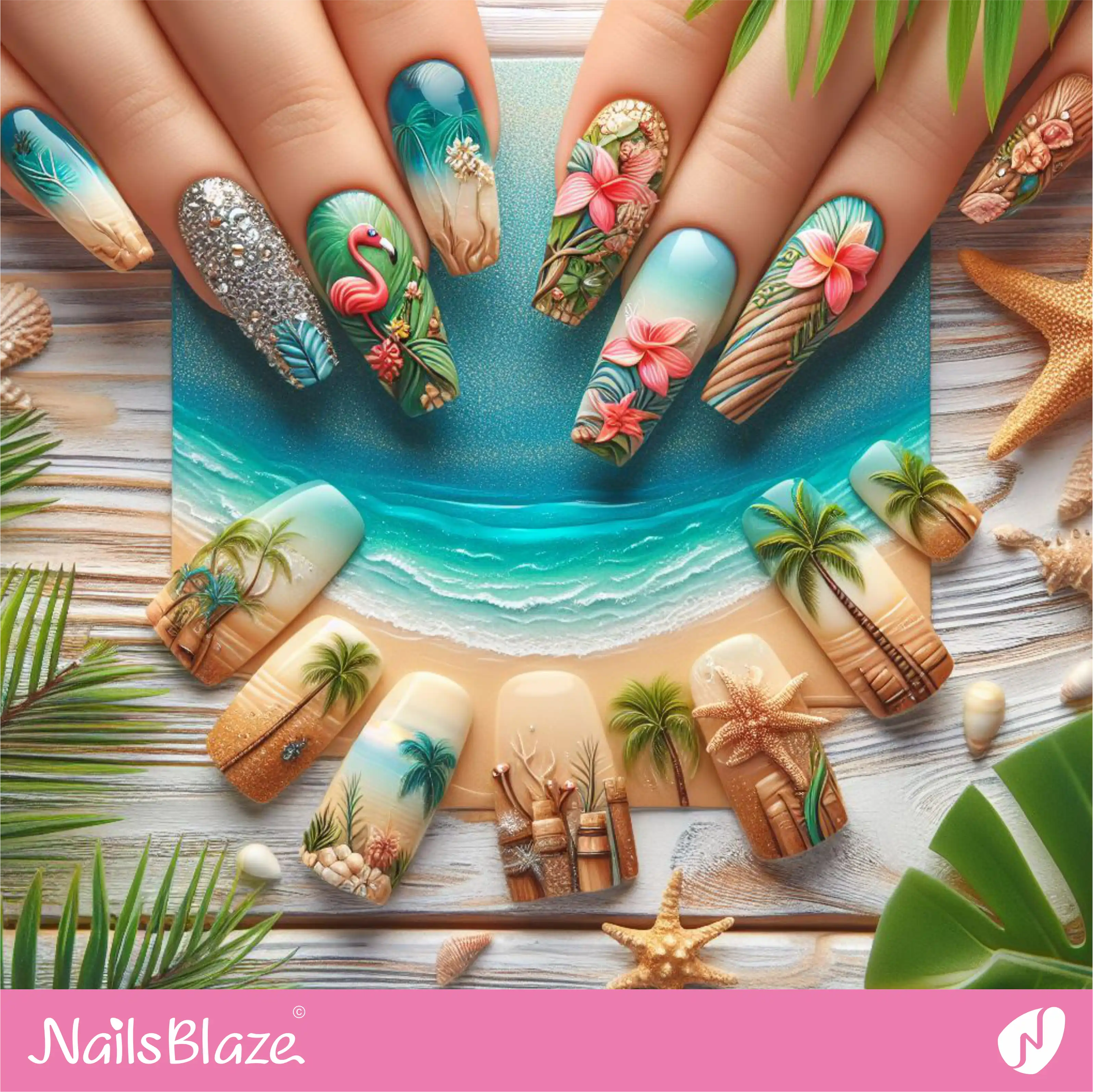 Tropical Embellished Nail Design| Tropical-NB-D-223