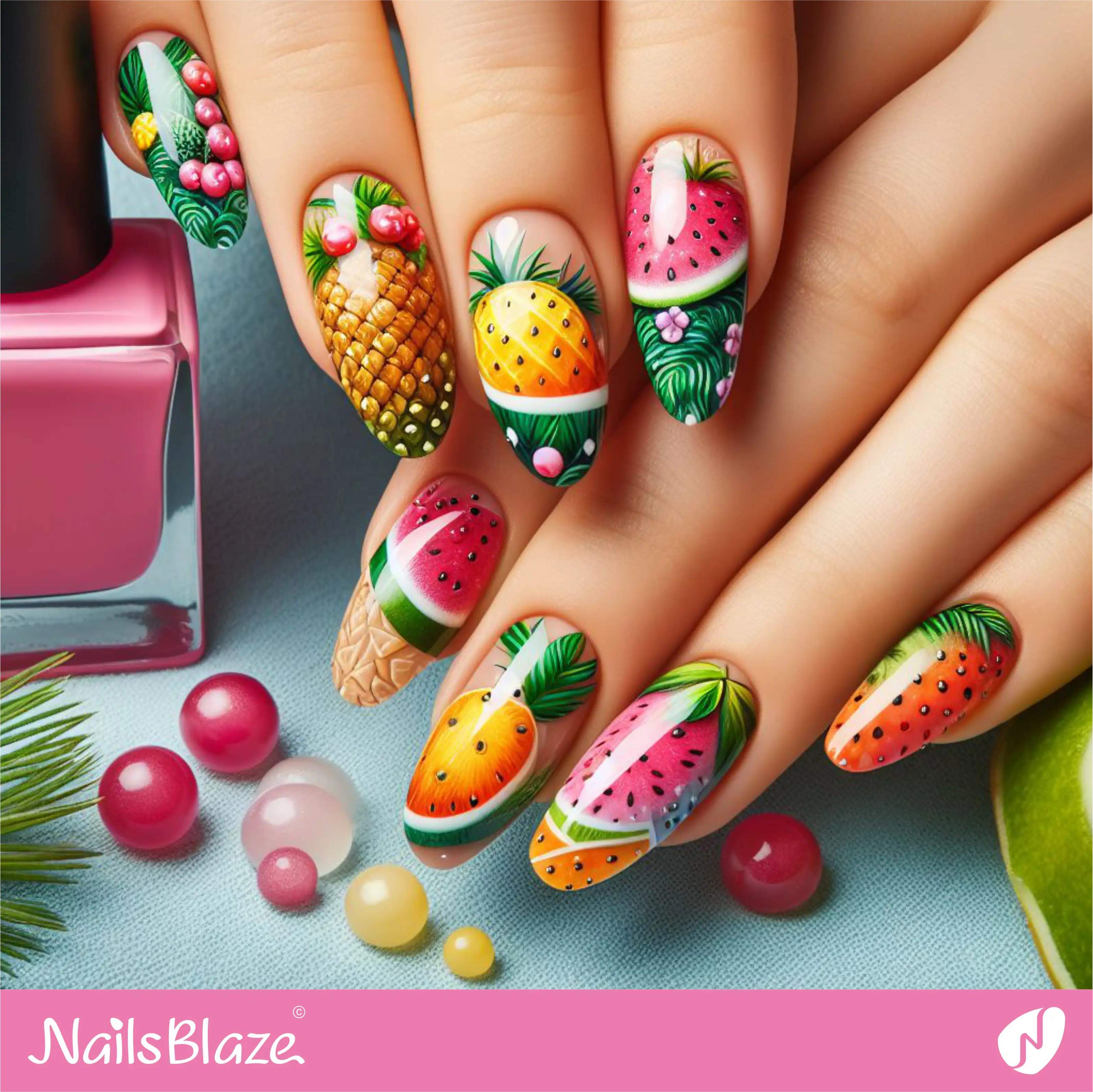 Colorful Tropical Fruit Nail Design| Tropical-NB-D-225