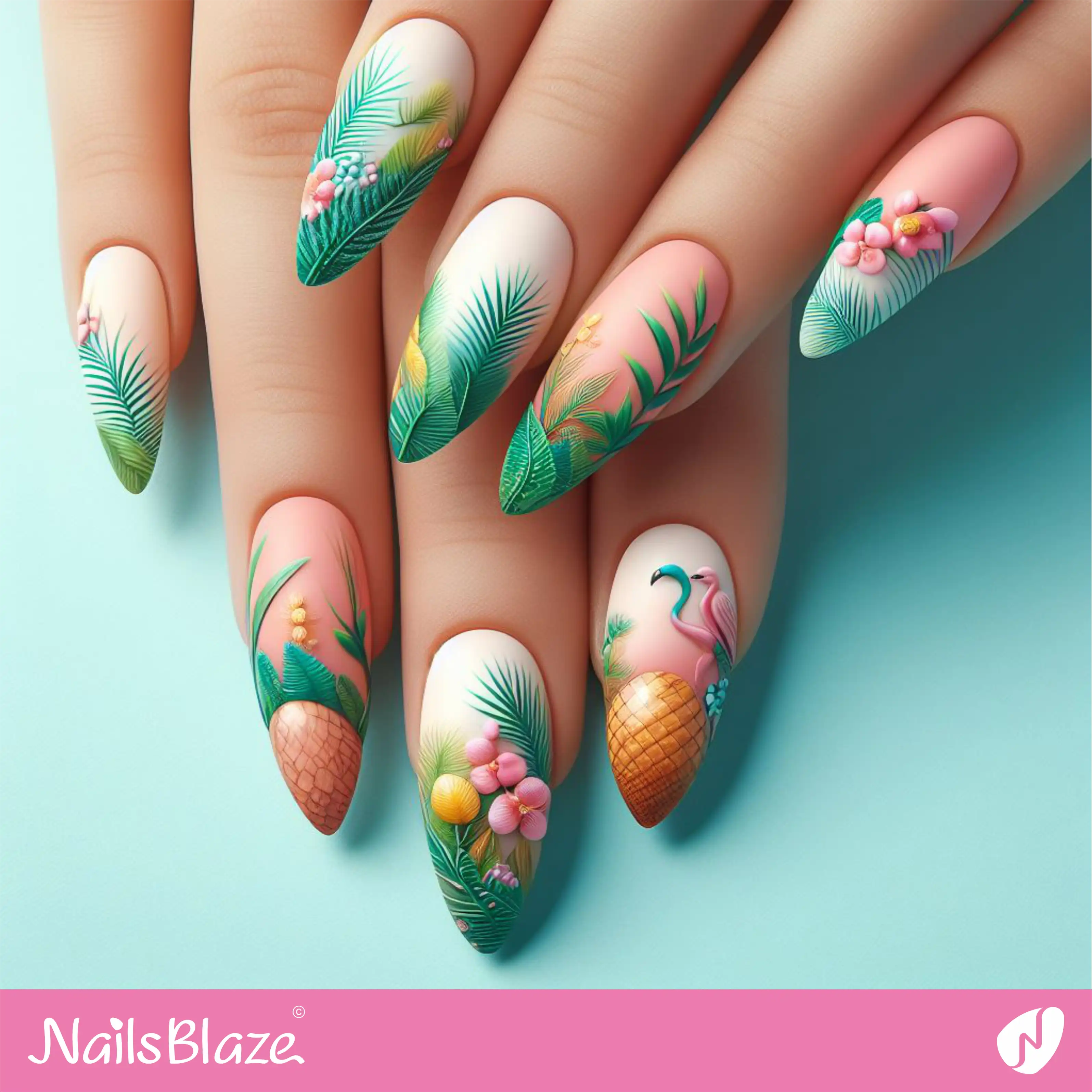 Matte Tropical Leaf Nail Design| Tropical-NB-D-229