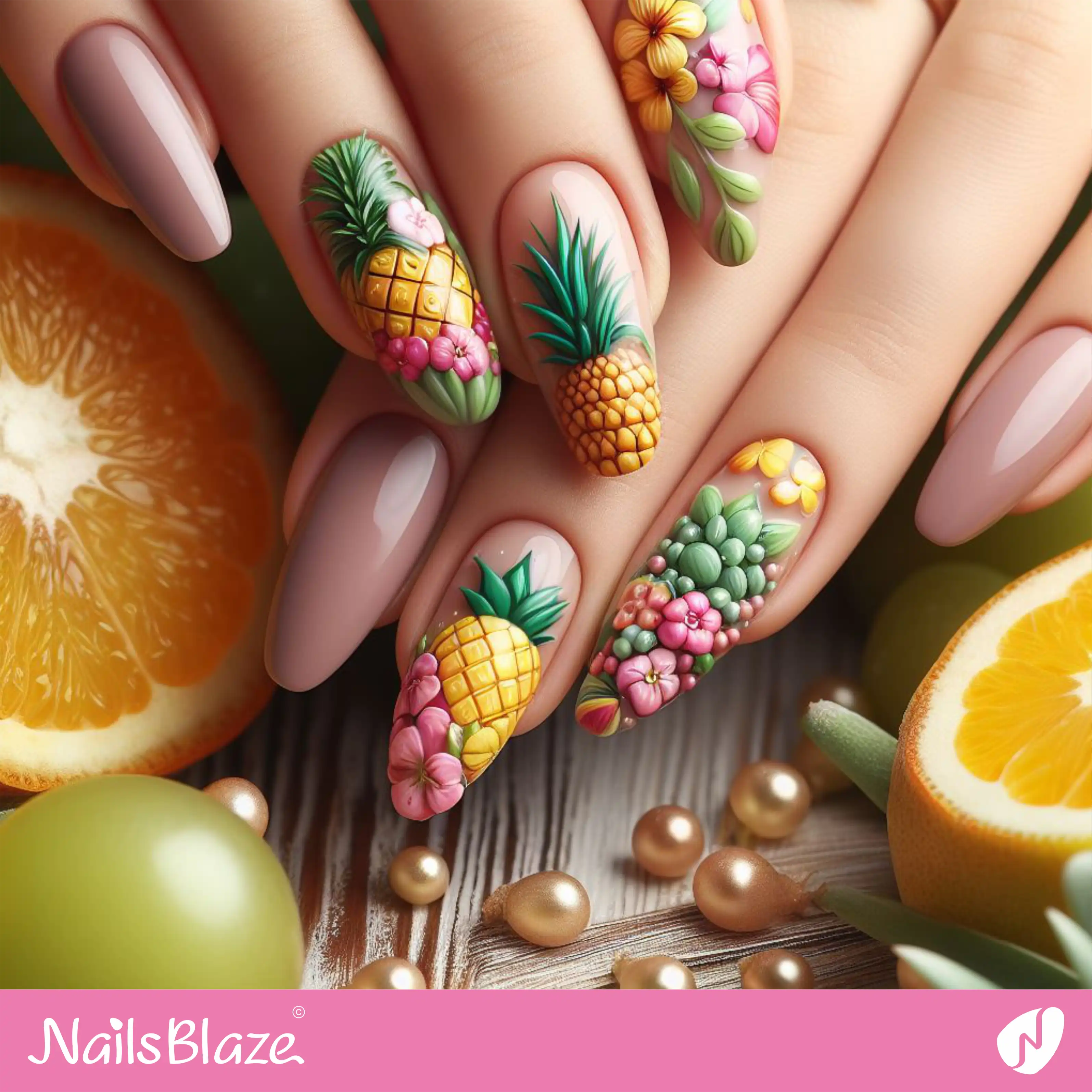 Tropical Pineapple Nail Design| Tropical-NB-D-230