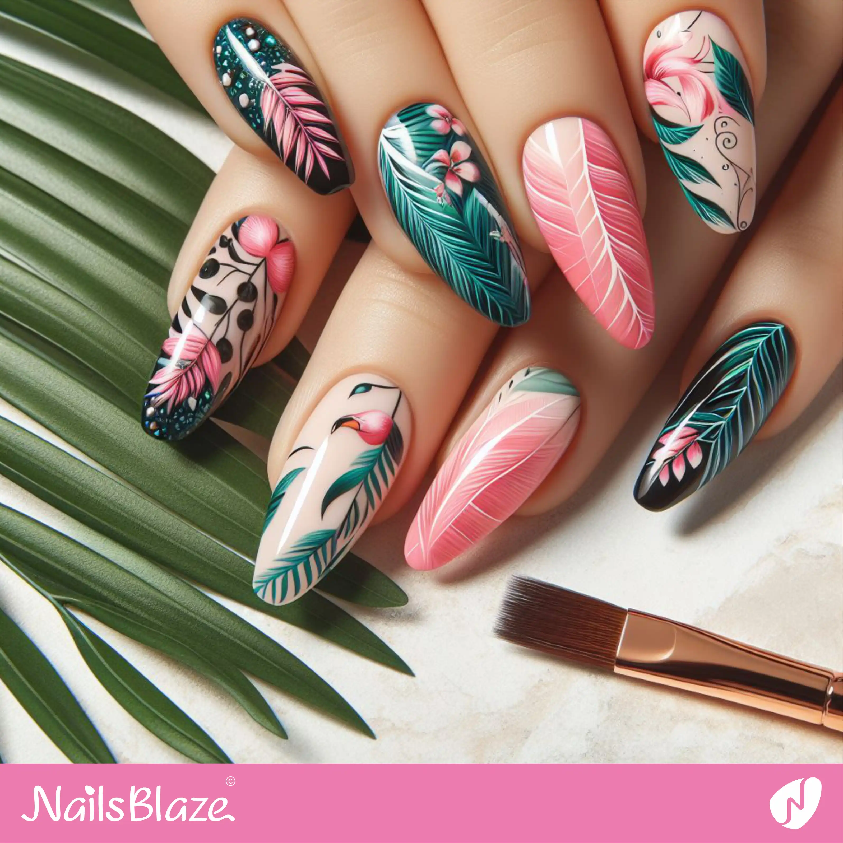 Tropical Leaf Nail Design| Tropical-NB-D-233