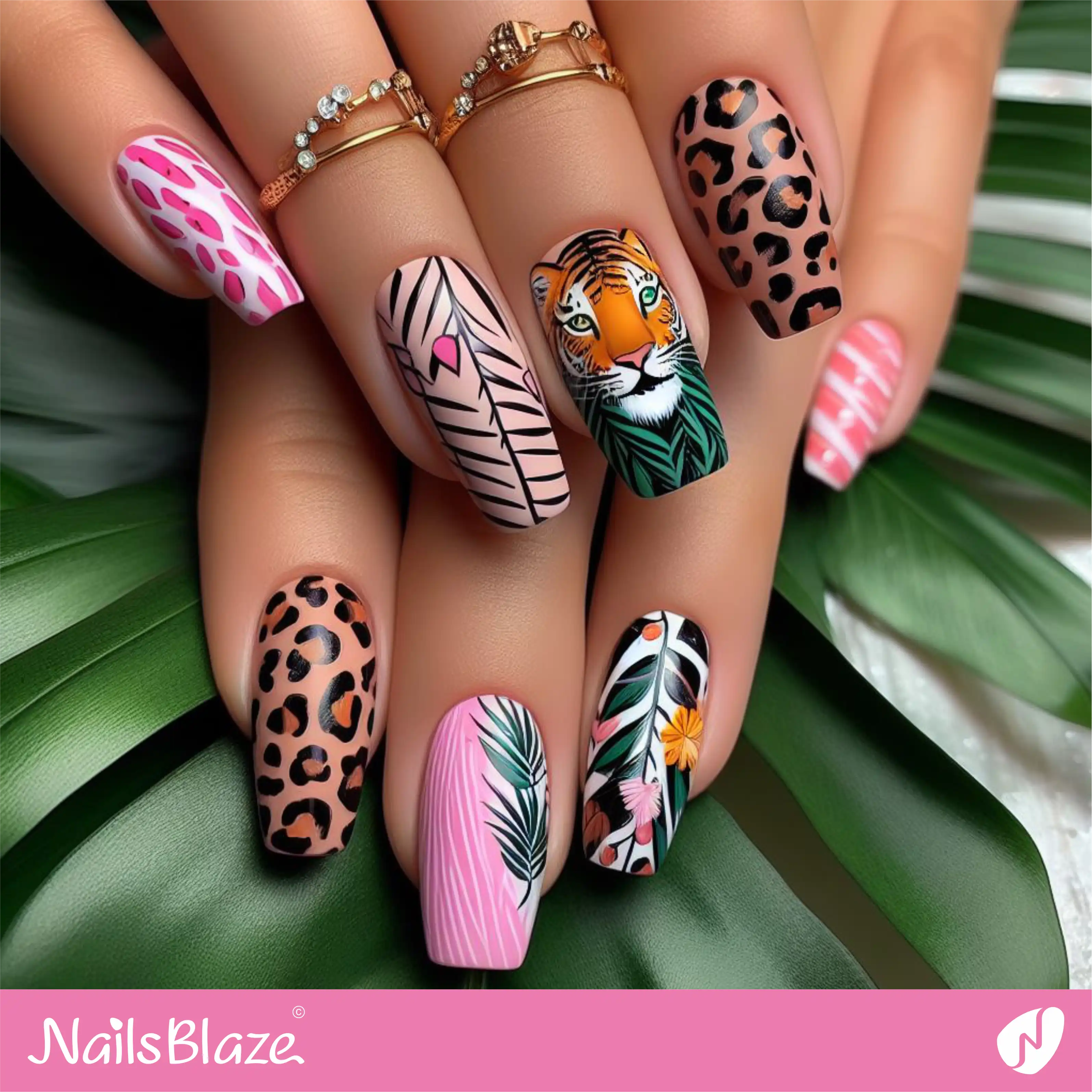 Animal Print Tropical Nail Art| Tropical-NB-D-237