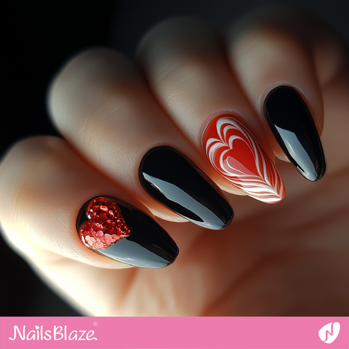 3D Confetti Heart Accent for Black Nails | 3D Valentine