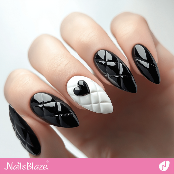 3D Diamond Design for Black Valentine Nails | 3D Valentine