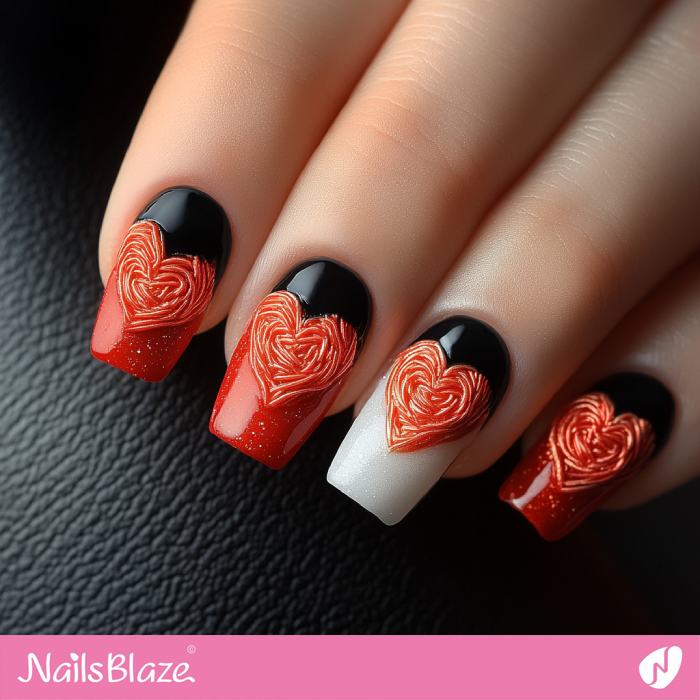 Luxury Valentine Nails with 3D Hearts | 3D Valentine's Nails - NB7247