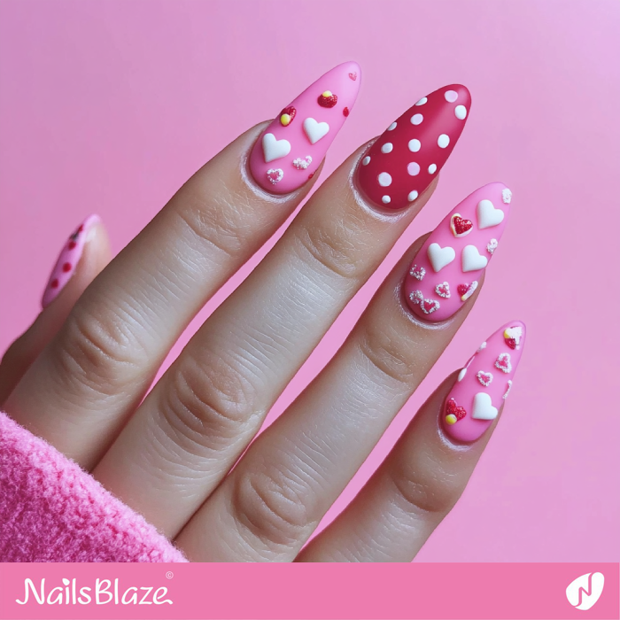 Pink Nails 3D Hearts Design | Valentine's Candy Nails - NB7154