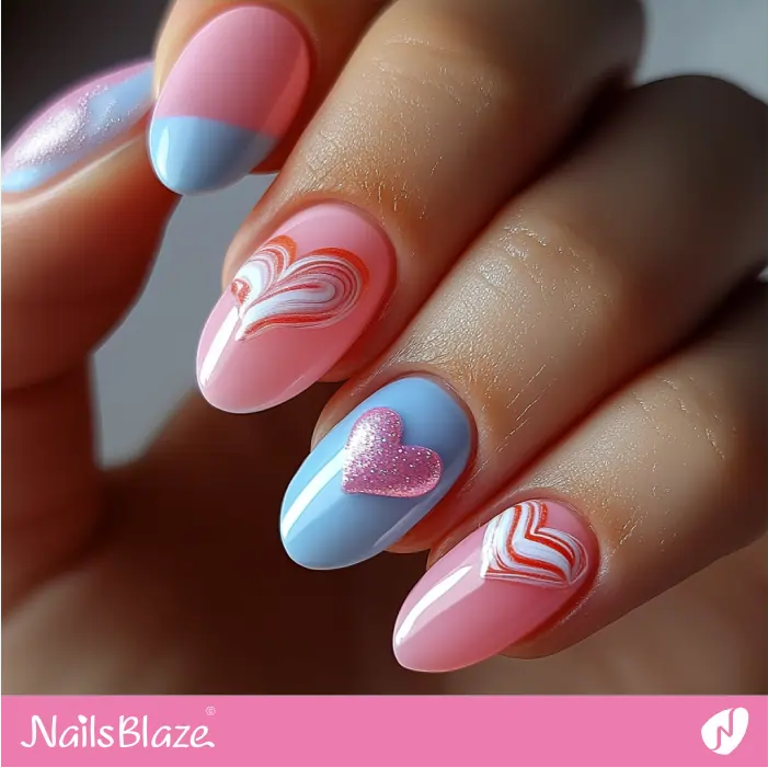 3D and Striped Candy Nails Design | Valentine Candy Heart Nails- NB7413