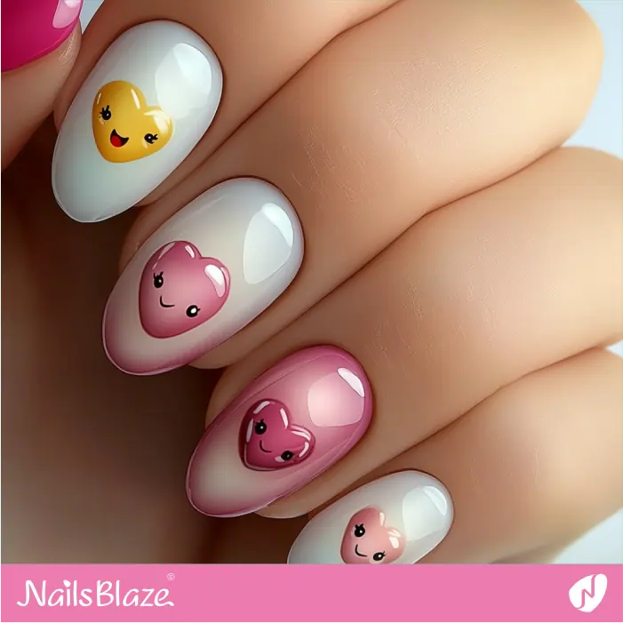 Heart Face Candy Theme Nails Design | Valentine Candy Heart Nails- NB7416