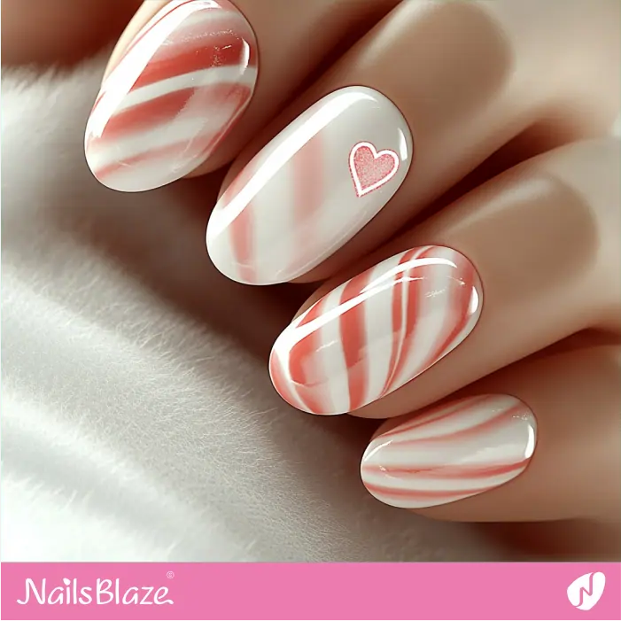 Heart Accent for Striped Candy Nails | Valentine Candy Heart Nails- NB7419