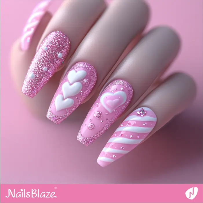 Bling Candy Heart Coffin Nails | Valentine Candy Heart Nails- NB7420