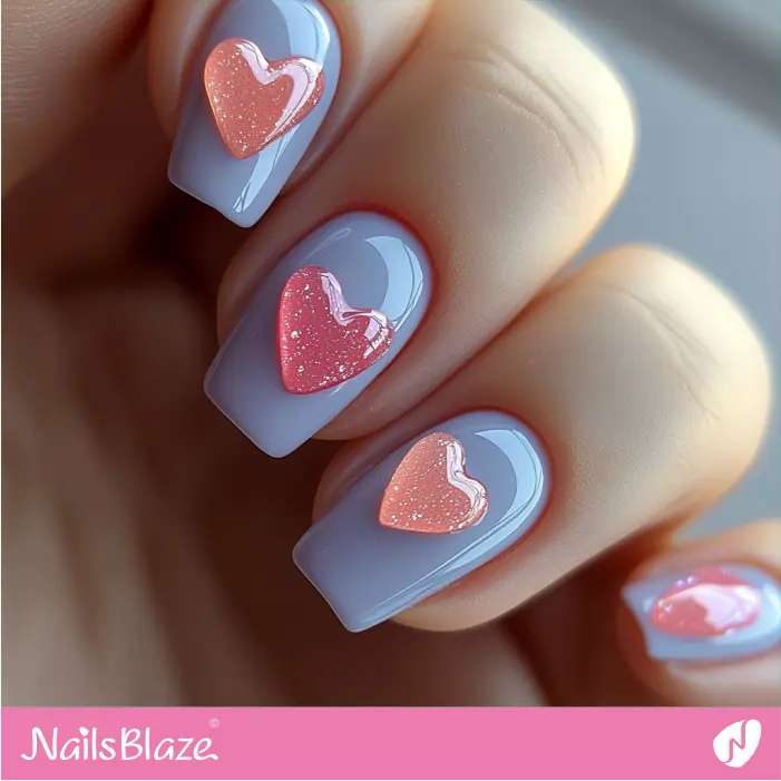 Blue Nails with 3D Candy Heart | Valentine Candy Heart Nails- NB7422