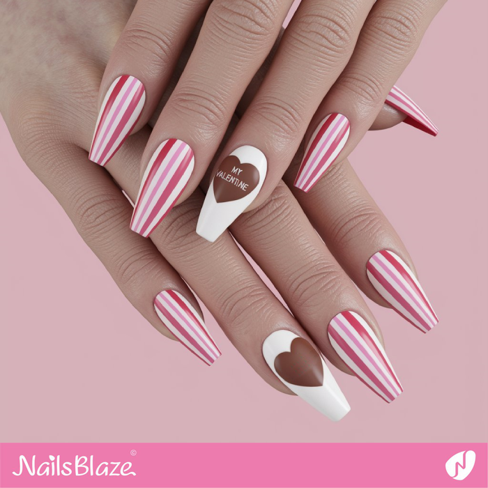 Striped Candy-inspired Nails Design | Valentine