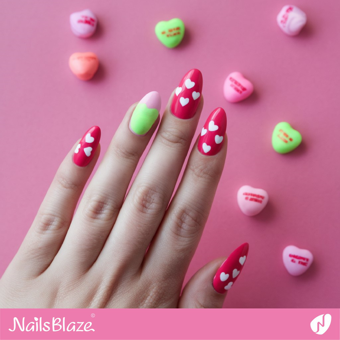 Heart Candy-inspired Almond Nails Design | Valentine