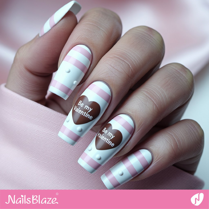 Be My Valentine Heart Candy Nails Design | Valentine