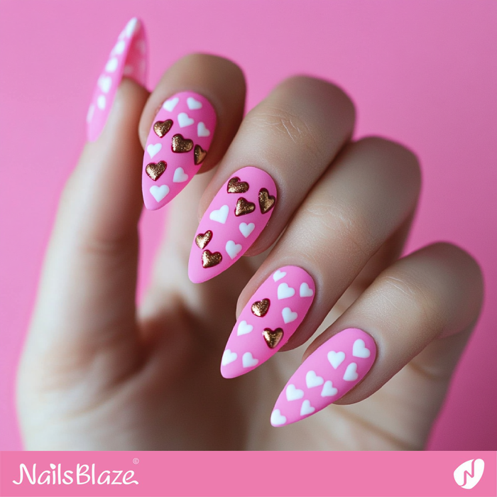 Pink Nails with Heart Candy Design for Valentine | Valentine's Candy Nails - NB7160