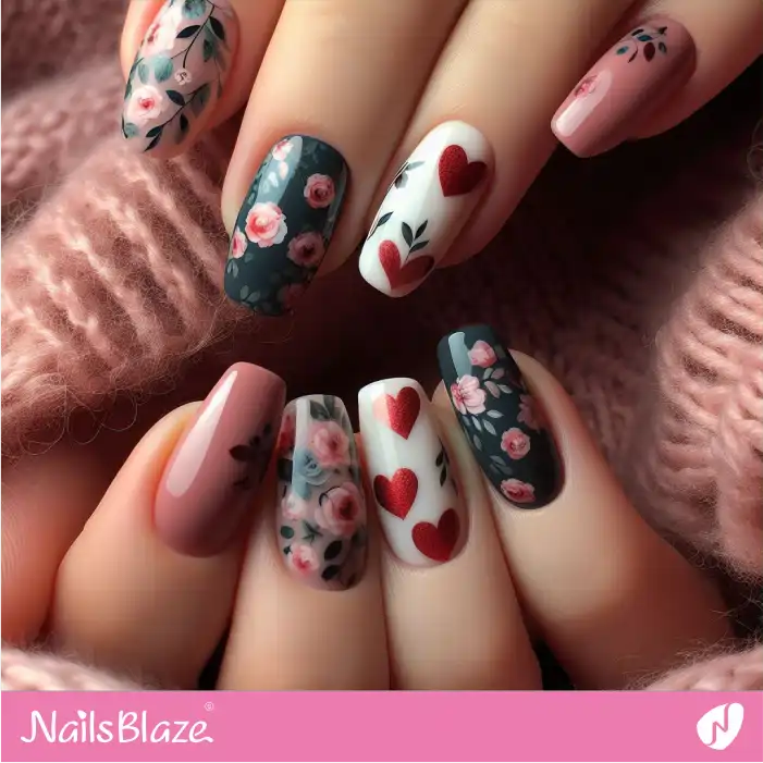 Romantic Rose‑Pattern Nail Art