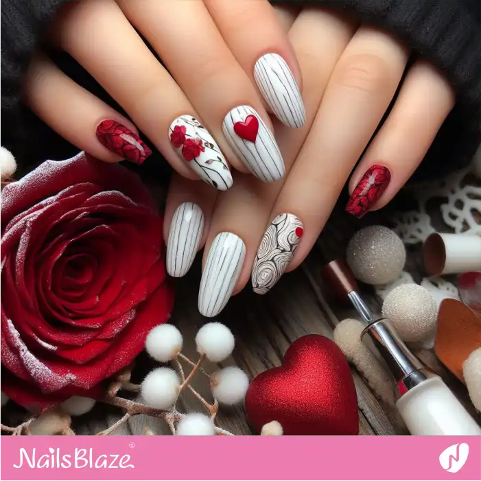 Elegant Red Rose Accent Nails