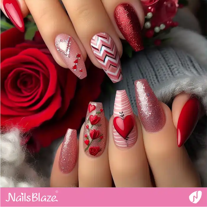 Valentine's Rose Pattern Nails
