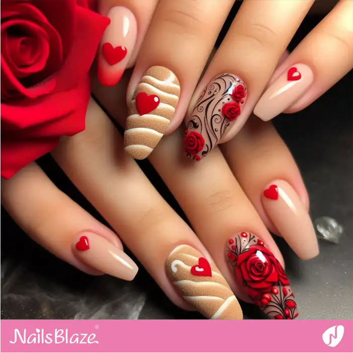 Valentine Rose Pattern Nail Trend