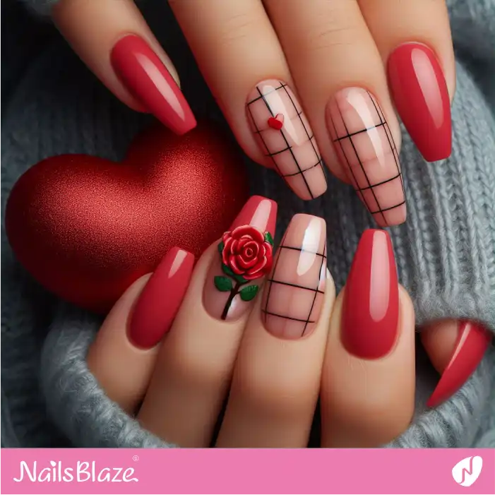Romantic Red Rose Nail Accent Ideas