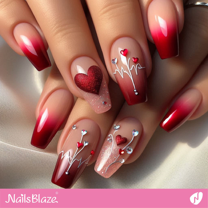 Ombre French Nails Heart Beat Design | Valentine's Heart Nails - NB7172