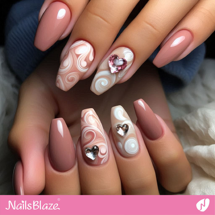 Neutral Valentine Nails with Hearts | Valentine