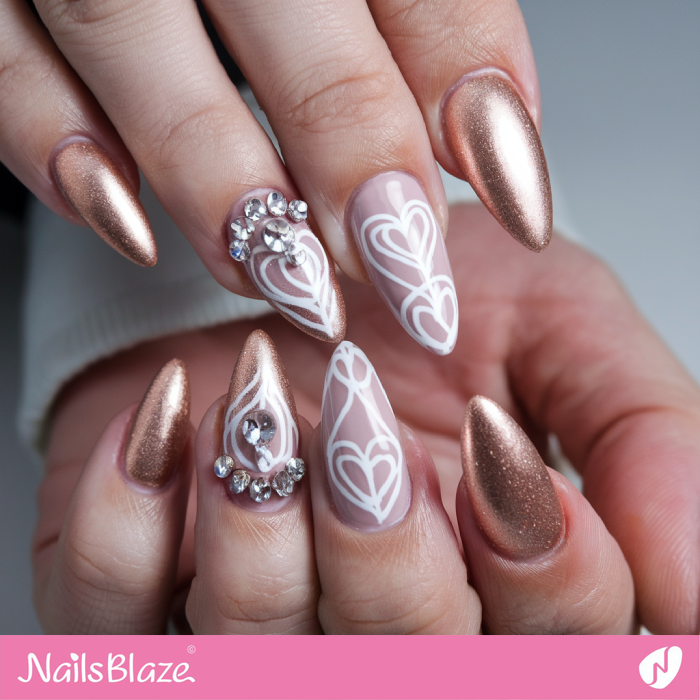 Rhinestone Design for Neutral Nails | Valentine