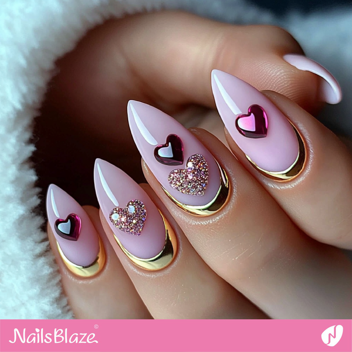 Luxury Heart Nails Design for Valentine | Valentine's Heart Nails - NB7187