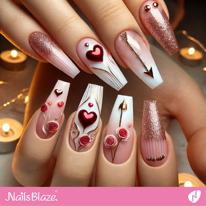 Hearts and Roses Nails Design for Valentine | Valentine