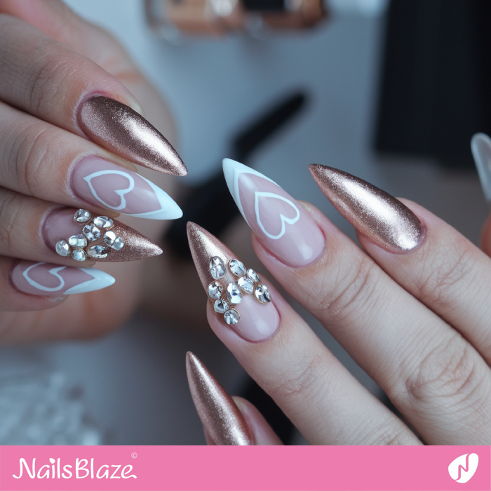 Heart Design French Mani and Rose Gold Nails | Valentine