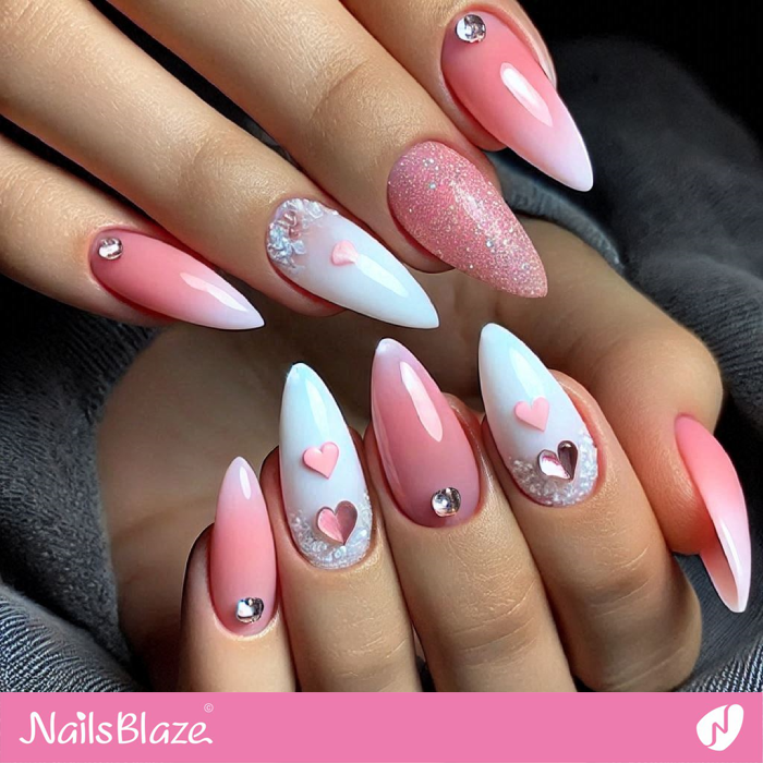 Soft Pink Nails with Hearts for Valentine | Valentine's Heart Nails - NB7196