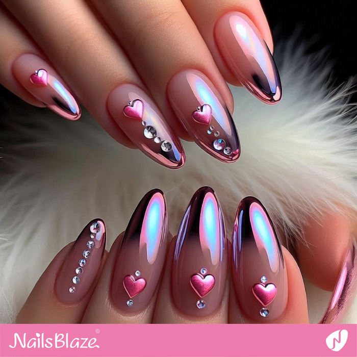 Heart Design for Glossy Ombre French Nails | Valentine