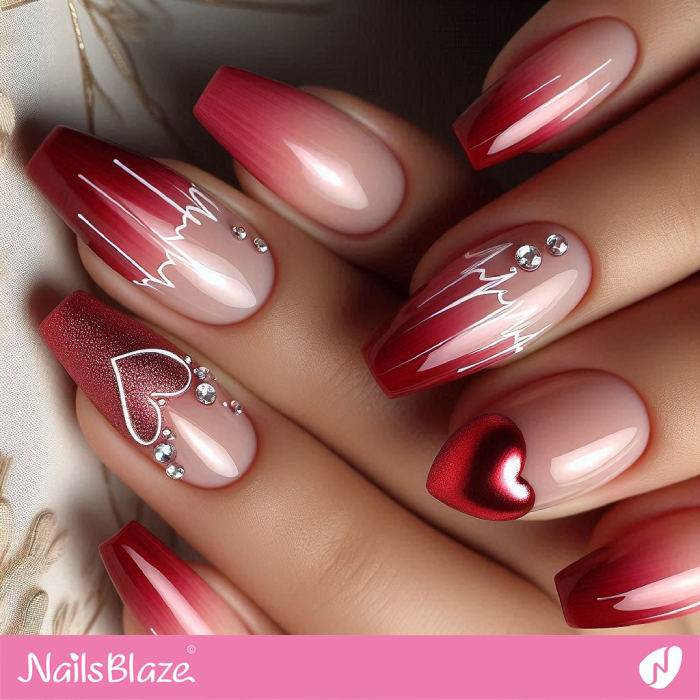 Valentine Red Nails with Heart Beat | Valentine's Heart Nails - NB7200