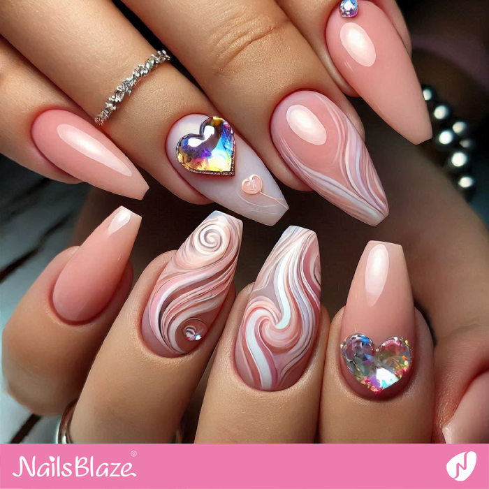 Heart Accents for Valentine Swirl Nails | Valentine