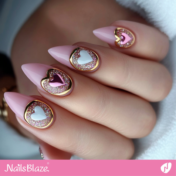 Stylish French Manicure with Hearts | Valentine