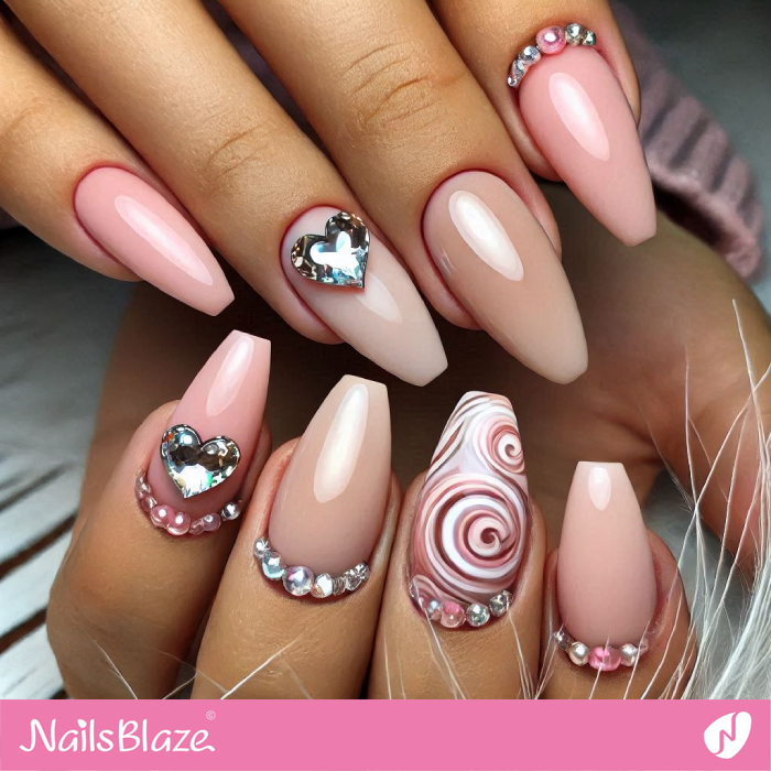 Valentine Nails with Crystal and Rhinestones | Valentine