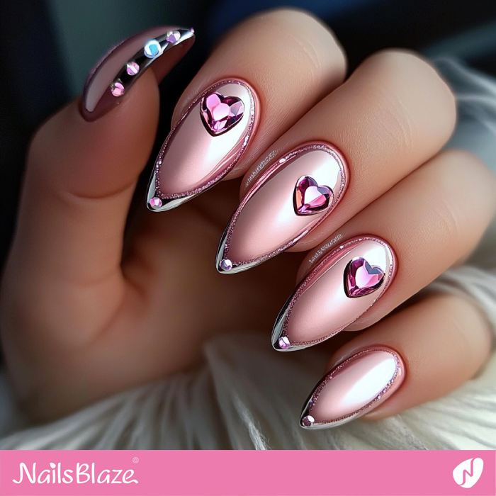 Luxury Outline Nails with Pink Hearts for Valentine | Valentine