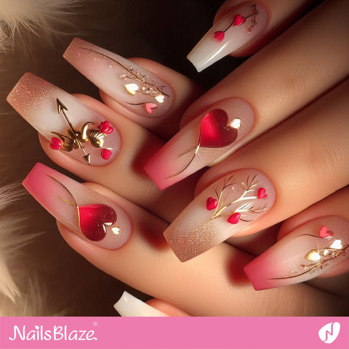 3D Hearts for Ombre Glitter Nails | Valentine