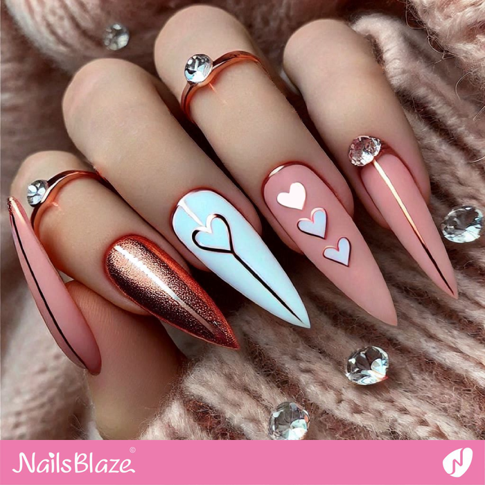 Heart Design for Pink Stiletto Nails | Valentine's Heart Nails - NB7180