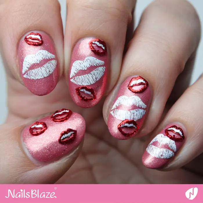 3D Kiss Nails Design for Valentine