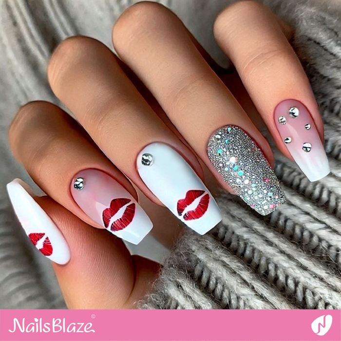 Stamped Kiss Nails Design | Kiss Nails for Valentine - NB7214