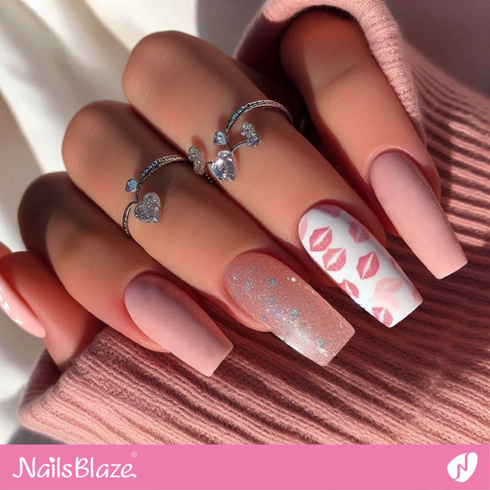 Kiss Pattern Accent for Pink Nails | Kiss Nails for Valentine - NB7215