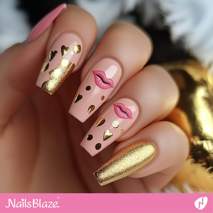 Cute Pink Nails Kiss Design | Kiss Nails for Valentine - NB7217