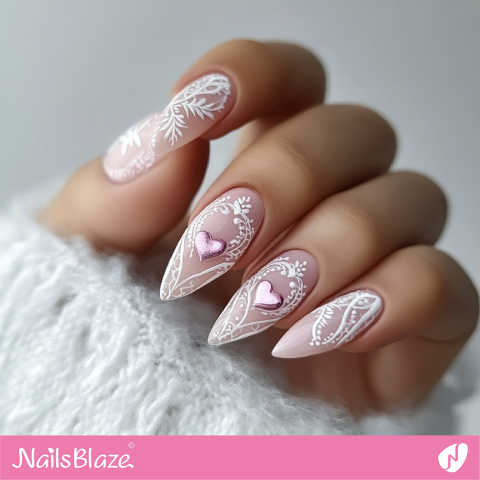 3D Pink Hearts Design for Long Matte Nails | Pink Valentine