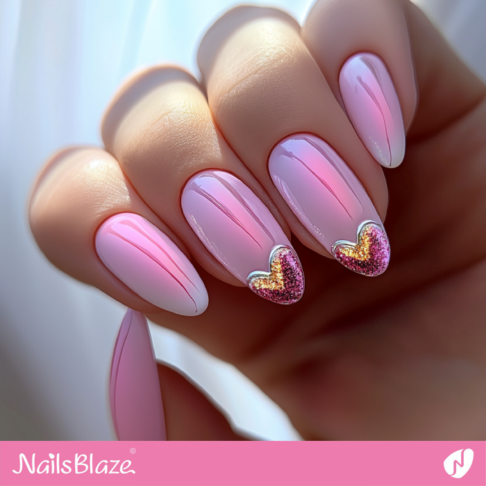 Glitter Heart Nail Tip Design for Valentine | Pink Valentines 